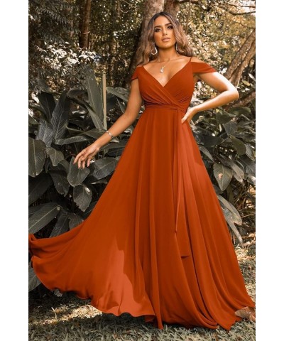 Women's Off Shoulder Long Bridesmaid Dresses Chiffon V Neck Formal Dress with Slit Wedding Party Gowns Sage Green $22.00 Dresses