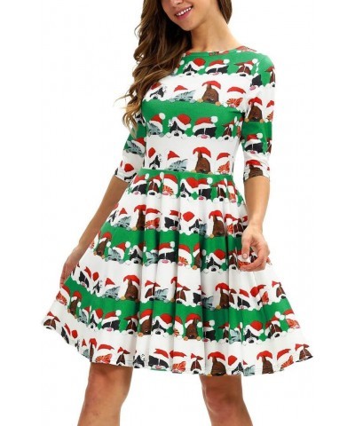 Women Christmas Dogs 3D Midi Sleeve Unique Casual Dress White S/M 14 $16.11 Dresses