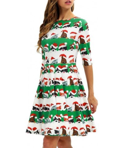 Women Christmas Dogs 3D Midi Sleeve Unique Casual Dress White S/M 14 $16.11 Dresses