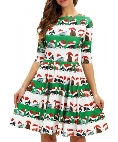 Women Christmas Dogs 3D Midi Sleeve Unique Casual Dress White S/M 14 $16.11 Dresses