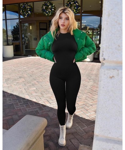 Women's Yoga Jumpsuits Ribbed Long Sleeve Crew Neck Tops Sport Jumpsuits Black $21.44 Jumpsuits