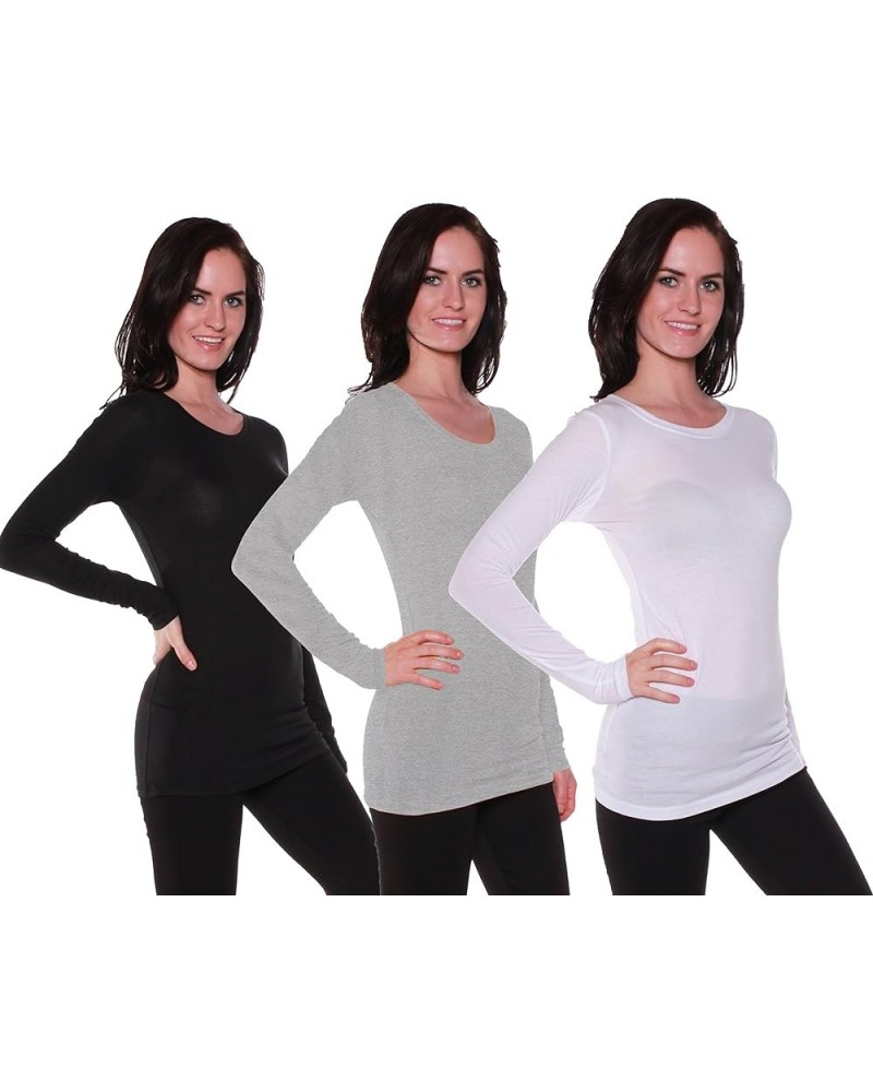 womens Crew Neck 3 Pack - White, H Grey, Black $14.56 Activewear