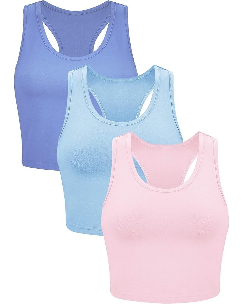 3 Pieces Crop Tops for Women, Workout Tops Basic Cropped Tank Tops Sleeveless Racerback Sports Gym Crop Tank for Teen Girls L...