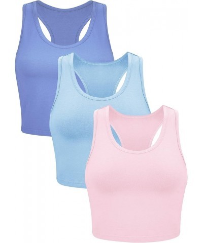 3 Pieces Crop Tops for Women, Workout Tops Basic Cropped Tank Tops Sleeveless Racerback Sports Gym Crop Tank for Teen Girls L...