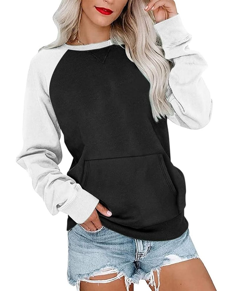 Womens Long Sleeve Sweatshirt Casual Crewneck Cute Pullover Tops Lightweight Sweatshirt with Pocket White Black $17.66 Hoodie...