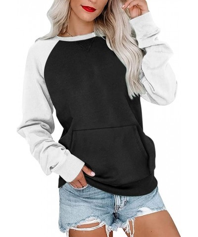 Womens Long Sleeve Sweatshirt Casual Crewneck Cute Pullover Tops Lightweight Sweatshirt with Pocket White Black $17.66 Hoodie...