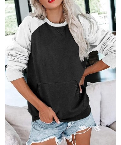 Womens Long Sleeve Sweatshirt Casual Crewneck Cute Pullover Tops Lightweight Sweatshirt with Pocket White Black $17.66 Hoodie...