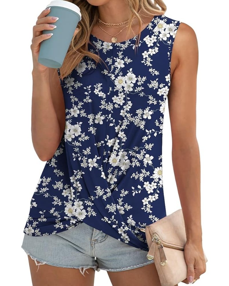 Women's Summer Sleeveless Tank Tops Casual Loose Fit Blouse Twist Front Tshirts White Floral-navy $10.25 Tops