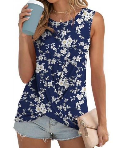 Women's Summer Sleeveless Tank Tops Casual Loose Fit Blouse Twist Front Tshirts White Floral-navy $10.25 Tops