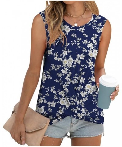 Women's Summer Sleeveless Tank Tops Casual Loose Fit Blouse Twist Front Tshirts White Floral-navy $10.25 Tops