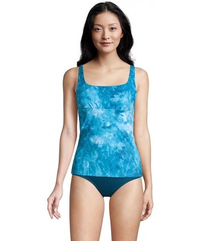 Women's Square Neck Underwire Tankini Top Swimsuit Adjustable Straps Turquoise/Baltic Teal Tie Dye $29.19 Swimsuits