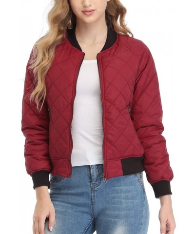 Women's Bomber Jacket 2023 Fashion Qulited Casual Jakcets Long Sleeve Zip up Bomber Jacket with Pockets Wine Red03 $25.47 Jac...