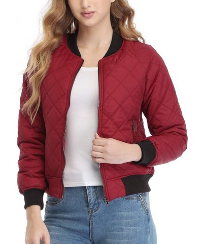 Women's Bomber Jacket 2023 Fashion Qulited Casual Jakcets Long Sleeve Zip up Bomber Jacket with Pockets Wine Red03 $25.47 Jac...