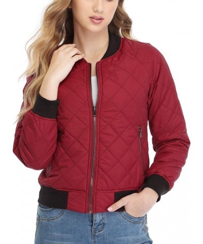 Women's Bomber Jacket 2023 Fashion Qulited Casual Jakcets Long Sleeve Zip up Bomber Jacket with Pockets Wine Red03 $25.47 Jac...