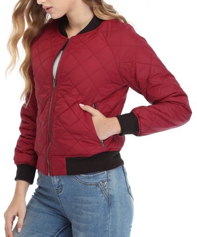 Women's Bomber Jacket 2023 Fashion Qulited Casual Jakcets Long Sleeve Zip up Bomber Jacket with Pockets Wine Red03 $25.47 Jac...