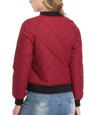 Women's Bomber Jacket 2023 Fashion Qulited Casual Jakcets Long Sleeve Zip up Bomber Jacket with Pockets Wine Red03 $25.47 Jac...