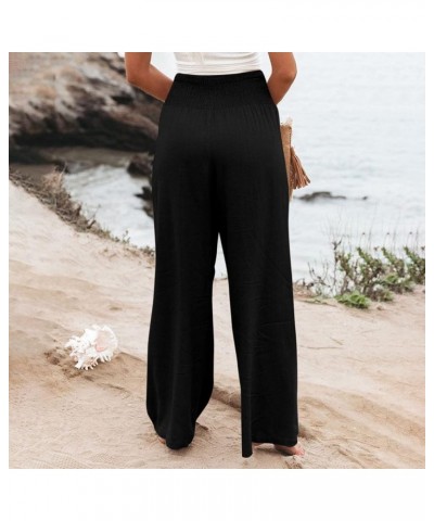 Wide Leg Pants Women Work, Womens Summer Beach Pants Loose Solid Trousers Elastic Flowy Lounge Pants with Pockets Black $9.55...