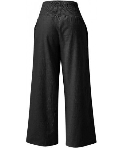 Wide Leg Pants Women Work, Womens Summer Beach Pants Loose Solid Trousers Elastic Flowy Lounge Pants with Pockets Black $9.55...