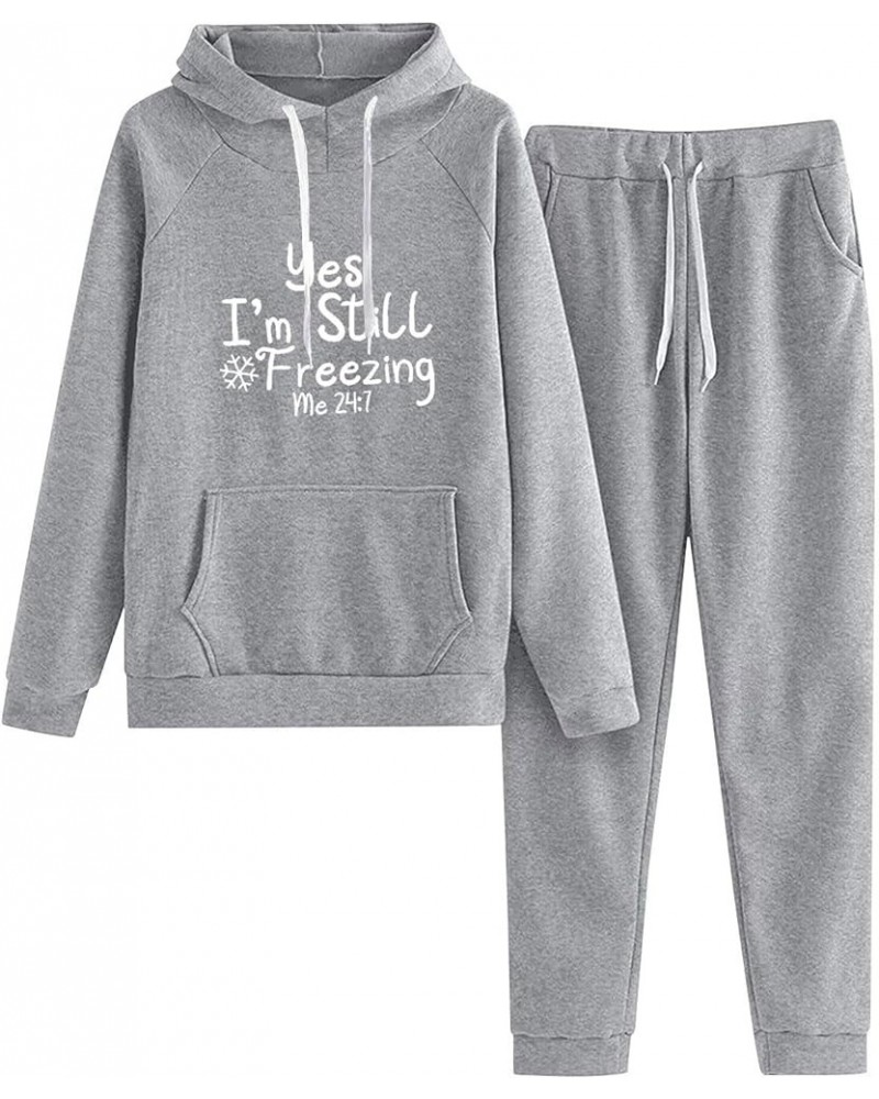 Womens Sweatsuits 2 Piece Set Casual Lounge Sets Long Sleeve Drawstring Pullover Hoodie Jogging Pants Trendy Outfits F-gray C...