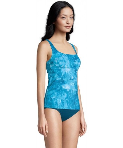 Women's Square Neck Underwire Tankini Top Swimsuit Adjustable Straps Turquoise/Baltic Teal Tie Dye $29.19 Swimsuits