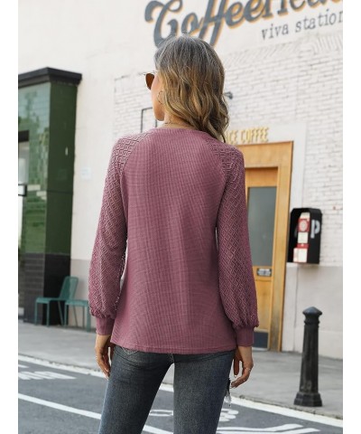 Long Sleeve Shirts for Women Casual Dressy Blouse Tops 2024 Spring Fashion T-Shirts Mauve Red - Lace Sleeve $11.25 Blouses