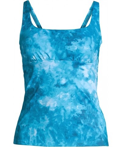 Women's Square Neck Underwire Tankini Top Swimsuit Adjustable Straps Turquoise/Baltic Teal Tie Dye $29.19 Swimsuits