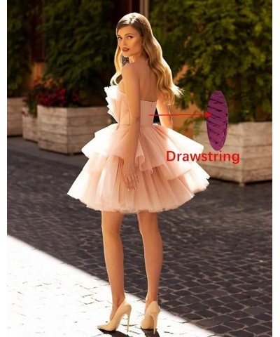 Strapless Homecoming Dresses for Teens Tiered Tulle Puffy Short Prom Dresses Ruffle Mini Party Gown Dark Red $34.50 Dresses