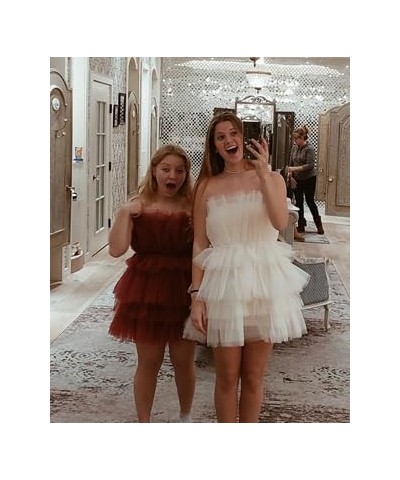 Strapless Homecoming Dresses for Teens Tiered Tulle Puffy Short Prom Dresses Ruffle Mini Party Gown Dark Red $34.50 Dresses