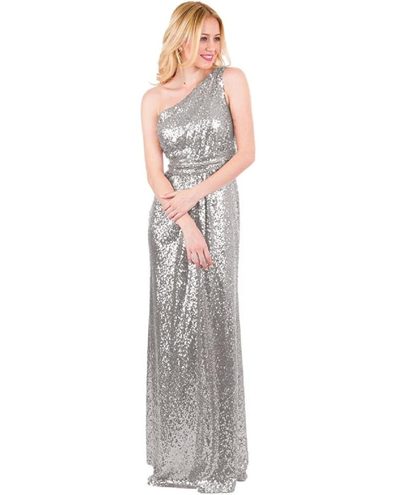 Women's Sequined Long Bridesmaid Dresses Wedding Party Gown EL-0045 Silver $41.22 Dresses