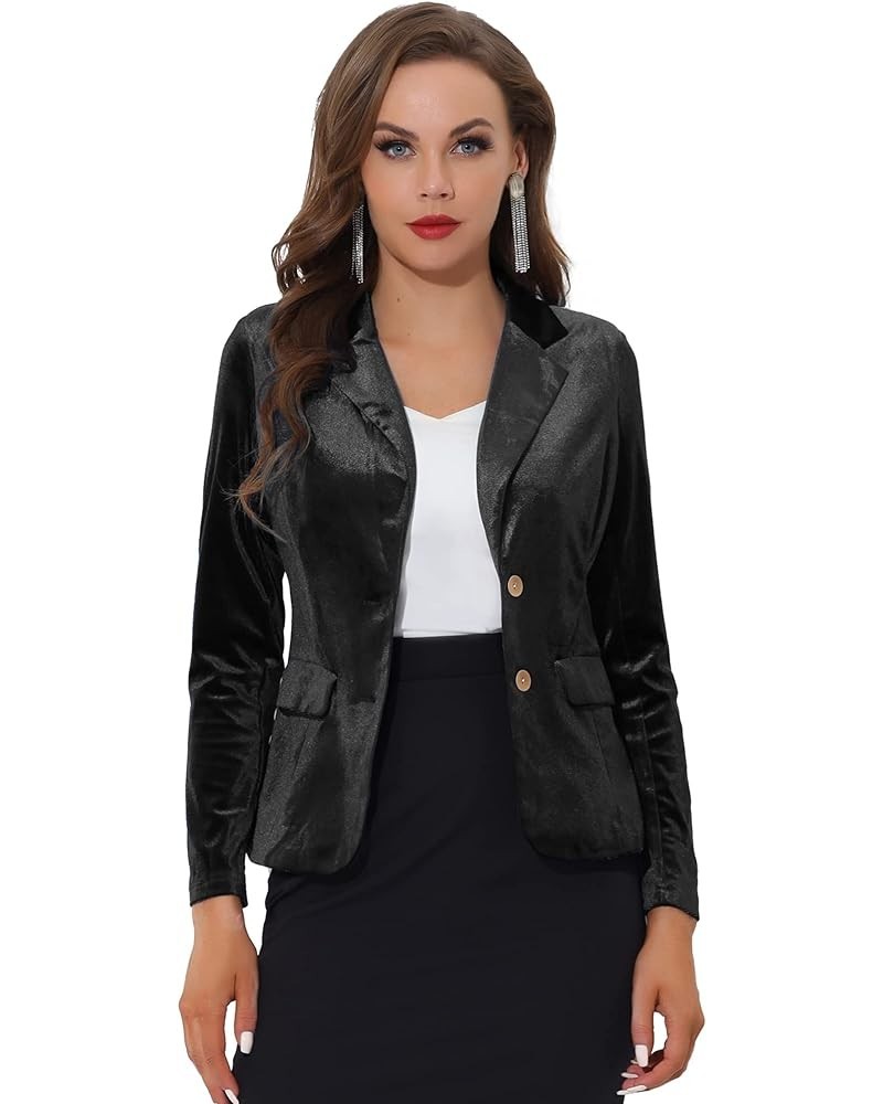 Women's Notched Lapel Vintage Office Button Front Velvet Blazer Black $23.78 Blazers