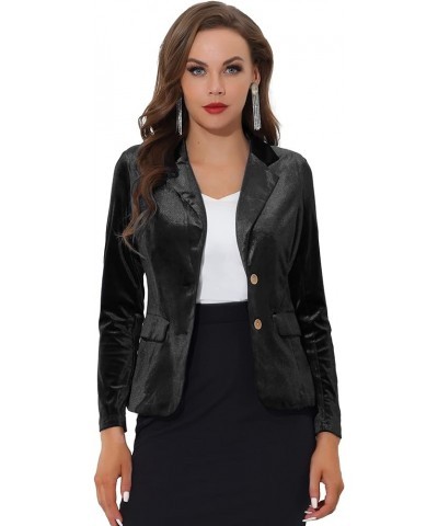 Women's Notched Lapel Vintage Office Button Front Velvet Blazer Black $23.78 Blazers