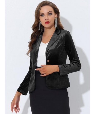 Women's Notched Lapel Vintage Office Button Front Velvet Blazer Black $23.78 Blazers