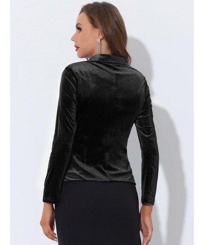 Women's Notched Lapel Vintage Office Button Front Velvet Blazer Black $23.78 Blazers