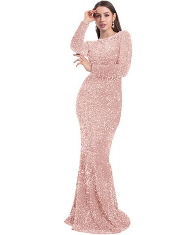 Sequin Prom Dress Long Sleeve Formal Dress Mermaid Sparkly Glitter Stretch Long Party Gown for Women Blush B $32.66 Dresses