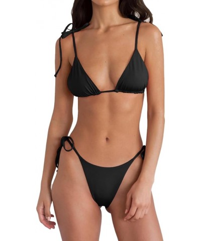 Bikini Sets for Women Adjustable Sexy String Bikini Two Piece Bathing Suits V Neck Push Up Triangle Top Swimwear Black $18.47...