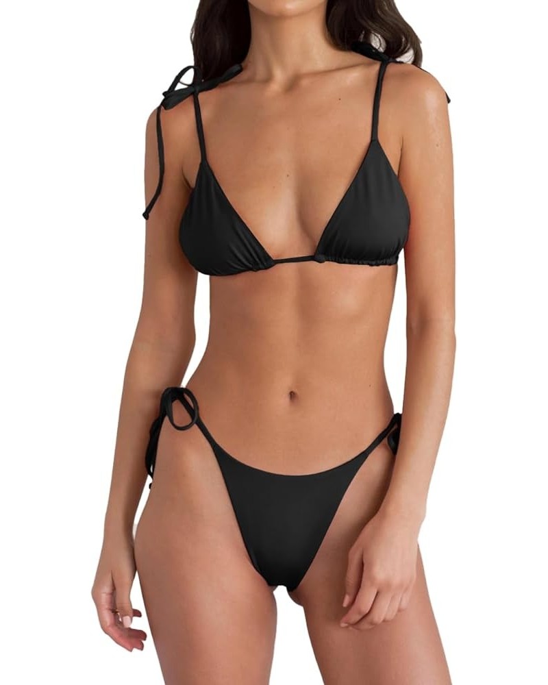 Bikini Sets for Women Adjustable Sexy String Bikini Two Piece Bathing Suits V Neck Push Up Triangle Top Swimwear Black $18.47...