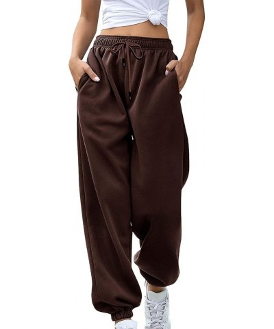 Wide Leg Sweatpants Women Drawstring Elastic High Waisted Joggers Baggy Casual Workout Lounge Pants with Pockets B02-brown $4...