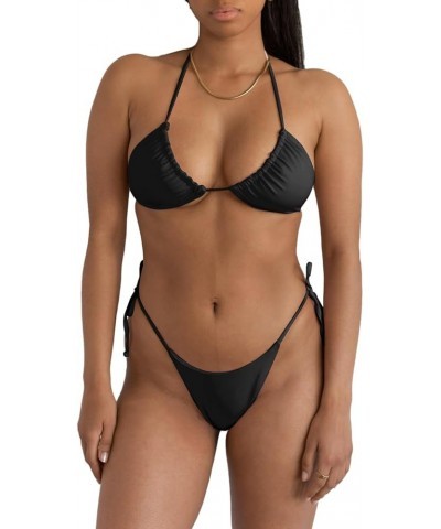 Bikini Sets for Women Adjustable Sexy String Bikini Two Piece Bathing Suits V Neck Push Up Triangle Top Swimwear Black $18.47...