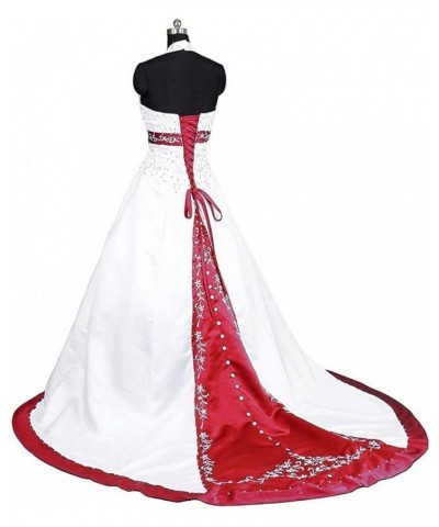 Women's Halter A-line Satin Embroidery Bridal Wedding Dresses for Bride Ivory & Red $56.25 Dresses