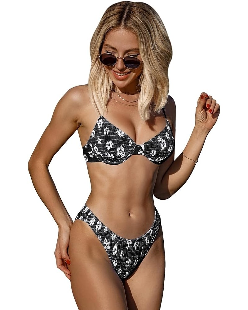 Women's 2 Piece Swimsuits Floral High Waisted Bikini Sets Push Up Triangle Bathing Suits Black $17.00 Swimsuits