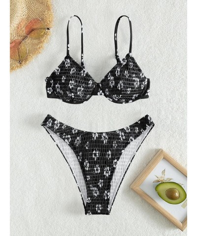 Women's 2 Piece Swimsuits Floral High Waisted Bikini Sets Push Up Triangle Bathing Suits Black $17.00 Swimsuits