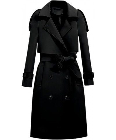 Women's Double Breasted Trench Coat Long Sleeve Trenchcoat Belted Notch Collar Work Business Casual Trench Coat Black $22.70 ...