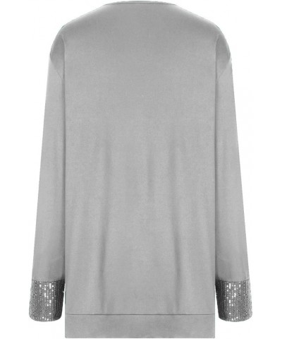 Sequin Tops for Women Long Sleeve Sparkly Tunic Shirt Draped Flowy Party Pullover Drawstring Hem Glitter Blouse B01-gray $10....