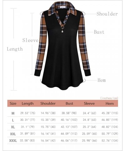 Womens Long Sleeve Tunic Tops Lapel V Neck Blouses Business Casual Shirts Tops Black Coffee Plaid-26 $10.81 Tops