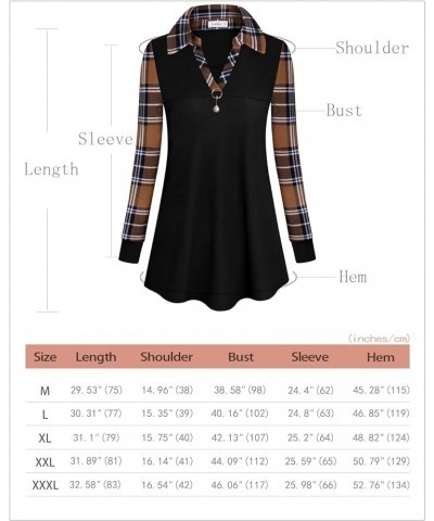 Womens Long Sleeve Tunic Tops Lapel V Neck Blouses Business Casual Shirts Tops Black Coffee Plaid-26 $10.81 Tops