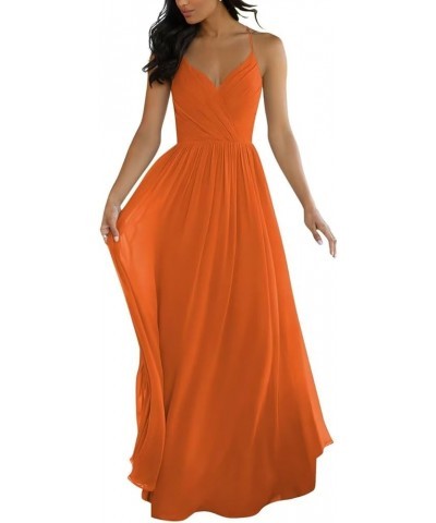 V Neck Bridesmaid Dresses for Women 2024 Long Chiffon Pleated A-line Spaghetti Strap Wedding Evening Prom Gown Orange $36.95 ...