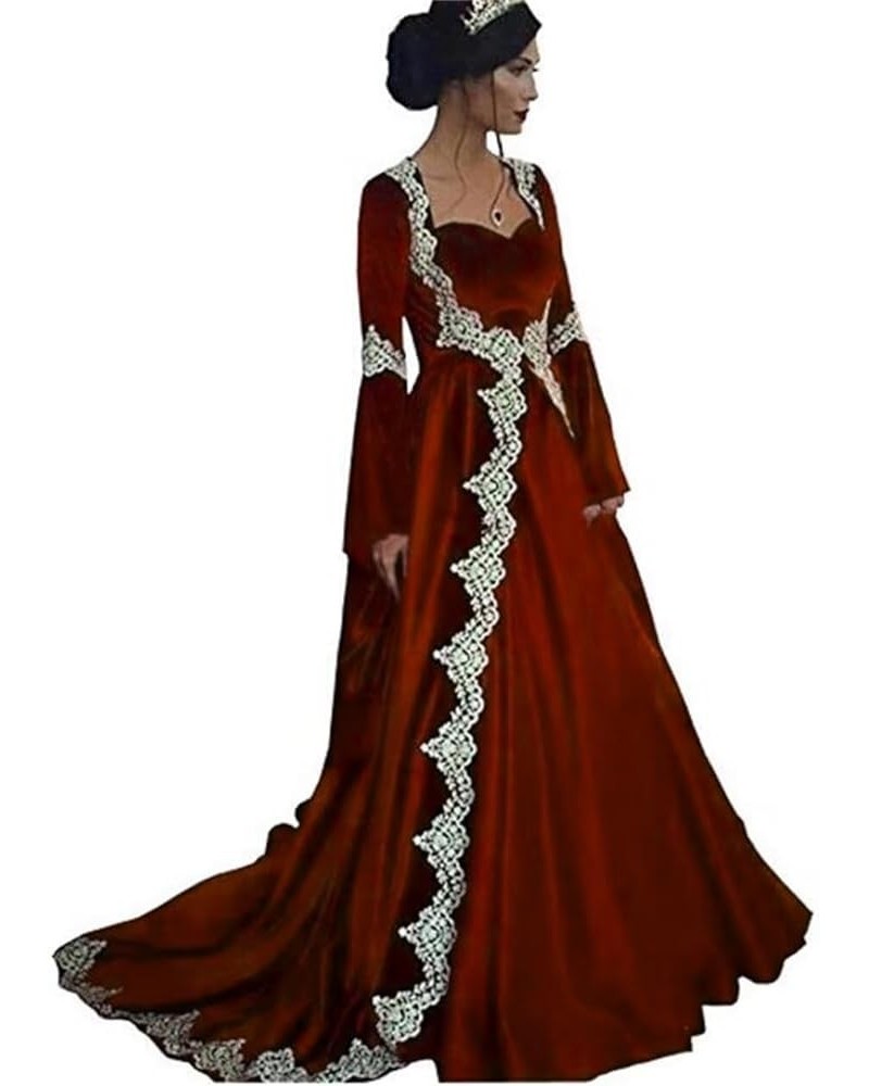 Women's Elegant Medieval Evening Formal Dresses Long Sleeves Velvet Wedding Bride Gown 1-reddish Brown $59.40 Dresses