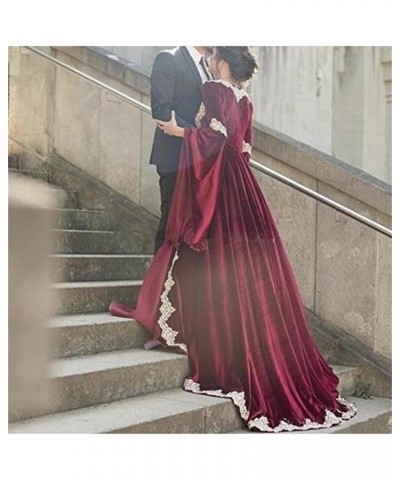 Women's Elegant Medieval Evening Formal Dresses Long Sleeves Velvet Wedding Bride Gown 1-reddish Brown $59.40 Dresses