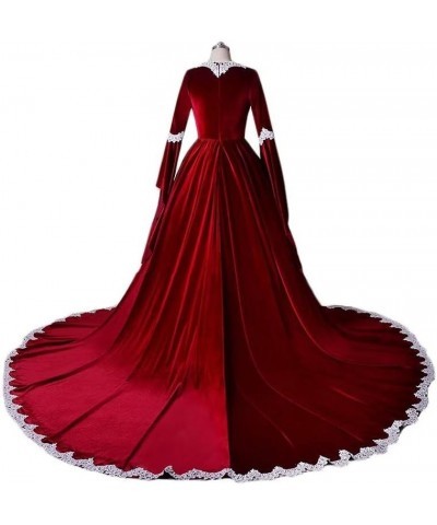 Women's Elegant Medieval Evening Formal Dresses Long Sleeves Velvet Wedding Bride Gown 1-reddish Brown $59.40 Dresses