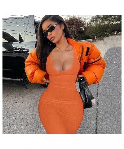 Bodycon Dresses for Women Sexy Ribbed Mini Tank Sleeveless V Neck Tight Summer Club Party Basic Women's Dresses Pure Orange 1...